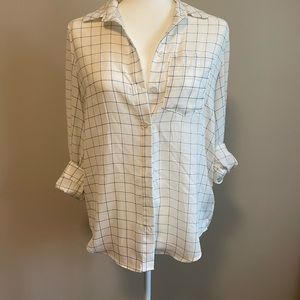 Loose, flowy white windowpane collared shirt